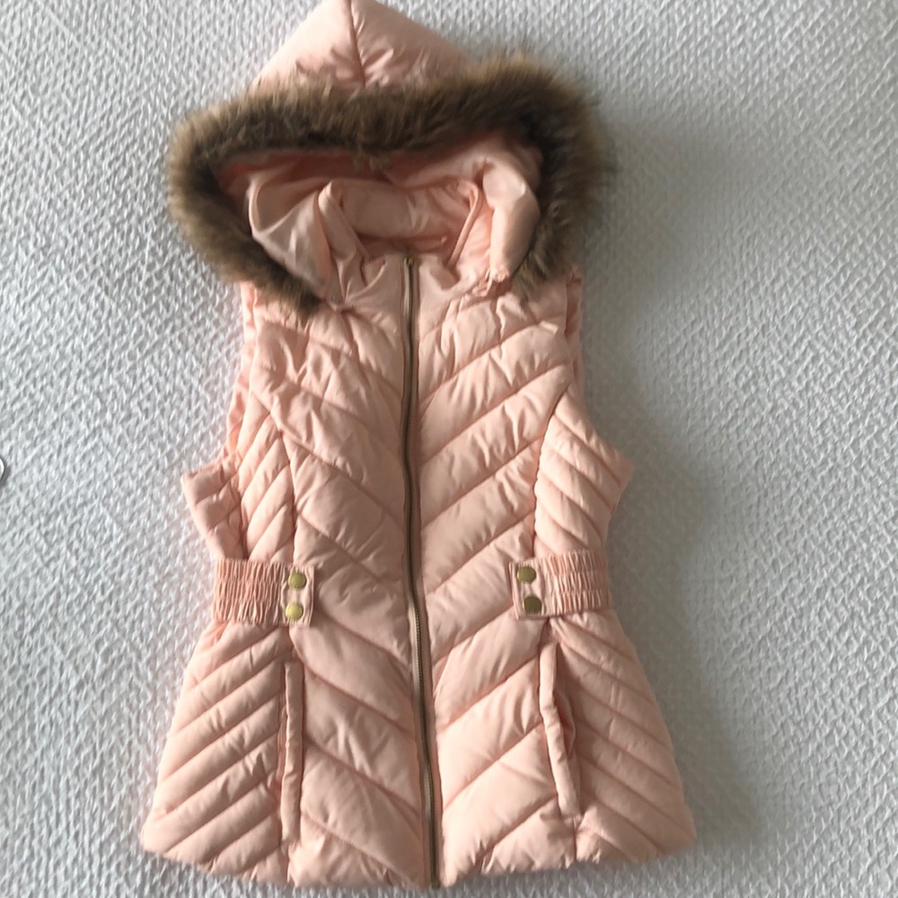 G by Guess Blush Pink and Gold Puffer Vest